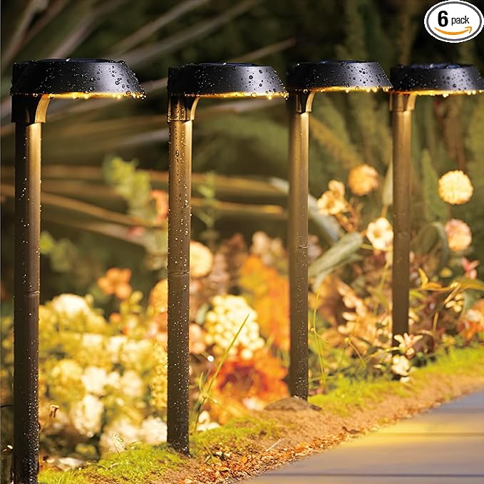 Solar Lights Outdoor Waterproof, LED Solar Pathway Lights Outdoor Garden Landscape Lighting for Walkway Driveway, Auto On/Off, 6 Pack