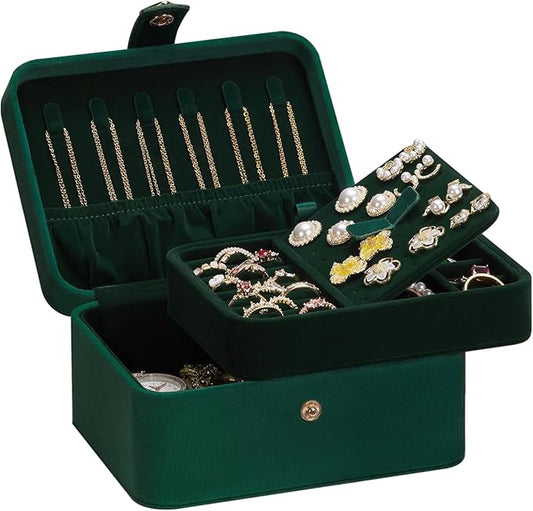 Homde Jewelry Box Small for Women: Ring Earring Organizer Storage for Dresser - Necklace Bracelets Holder with Multi Compartments(Dark Green)