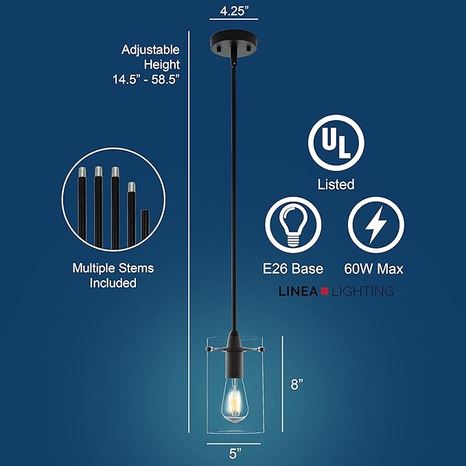 Black Pendant Lights Kitchen Island - Medium Clear Glass Pendant Light Fixture