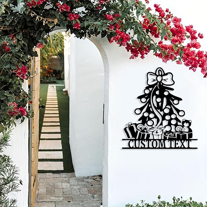 Personalized Christmas Tree Metal Sign, Custom Signs Outdoor Metal Wall Decor, Merry Christmas Tree Signs Wall Decoration for Home Living Room, Bedroom, Office, Garden, Porch