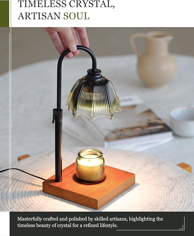 Candle Warmer Lamp with Timer, Dimmer & Adjustable Height, 25MM Rubber Wood, 2 Blubs, Fit All Size Jar Scented Candles, Safe Aromatherapy Light for Sleep, Work, Yoga, Bedroom, Office, Gift for Women