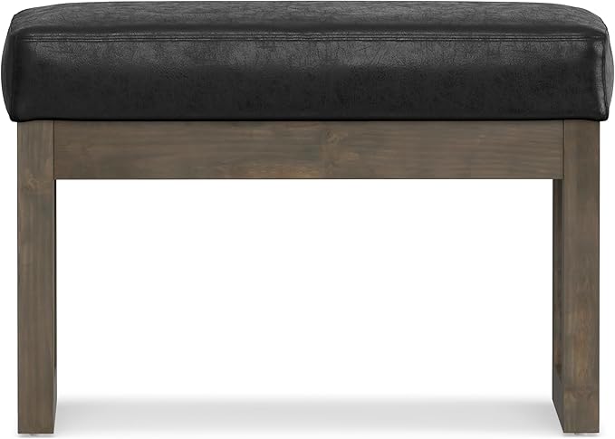 SIMPLIHOME Milltown 27 inch Wide Contemporary Rectangle Footstool Ottoman Bench in Distressed Black Vegan Faux Leather, Assembled, For the Living Room and Bedroom