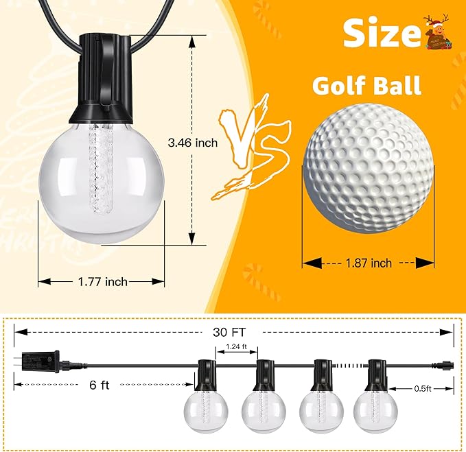 Ollny RGBW Outdoor Lights 20 Bulbs 30FT, Red White Blue String Light for Independence and Memorial Day, Plug in Remote Waterproof Timers Patio Lights for American Holiday Outside Balcony Porch Yard