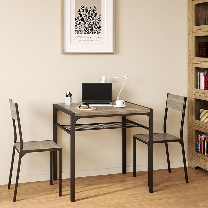 Gizoon Dining Table Set for 2, 3 Piece Kitchen Table with 2 Chairs for Small Space, Apartment, Kitchen, Dining Room, Space-Saving