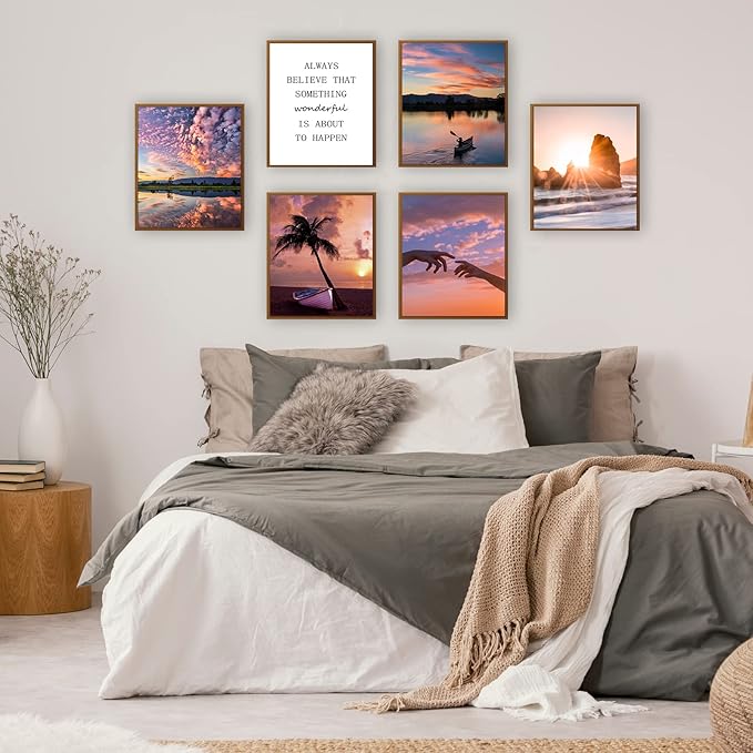 HoozGee Sunset Wall Art Prints Travel Photo Set of 6 Enjoy Dusk Dream View Picture Posters Gift for Photography Fans Nautical Themed Home Decor for Living Room Wall Decor (8"x10" UNFRAMED)