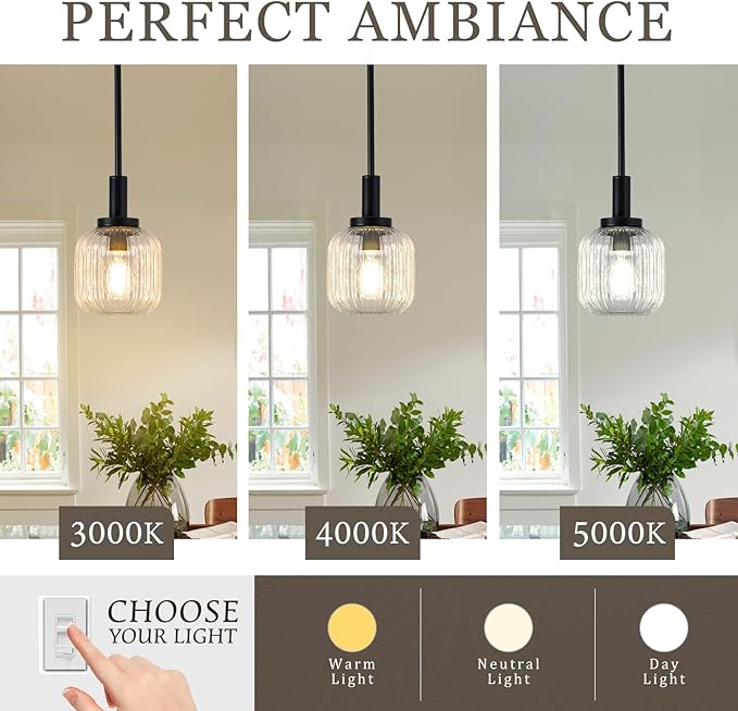 Glass Pendant Lights Kitchen Island, 1-Light 5.9" Black Modern Pendant Light with Clear Glass and Rods, Mini Hanging Lighting for Kitchen Sink Bathroom Bedroom, OS-YQ7749-1PBK