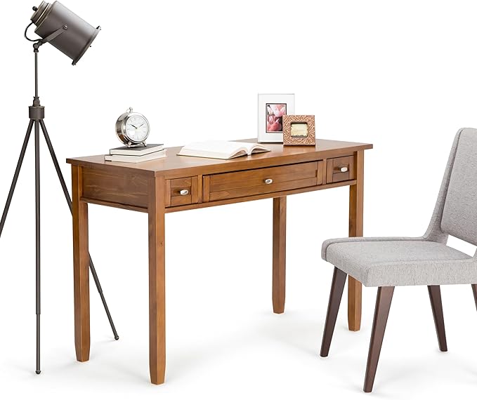 SIMPLIHOME Warm Shaker Desk - 48 Inch Wide Solid Wood Writing Desk in Light Golden Brown, Transitional Home Office Computer Table for Workspace or Study with Flip-Down Keyboard Tray and 2 Drawers