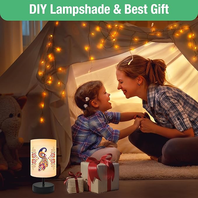 Small Lamp for Bedroom, Bedside Lamps for Night Stands, Mini Minimalist Table Lamp with Round Gray Fabric Shade, 9 Inch Desk Reading Lamp for Dorm Room Living Room Office Room, 2 Pack