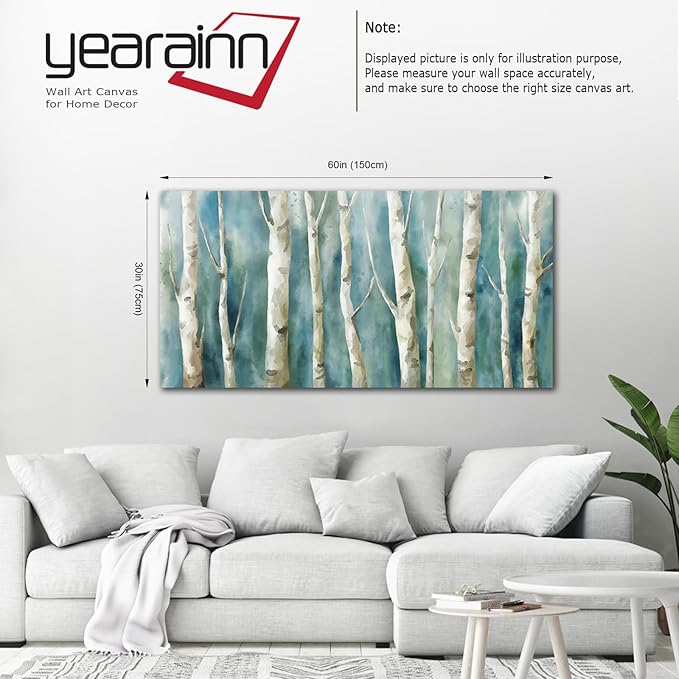 Birch Trees Canvas Wall Art - Abstract Birch Pictures for Wall Decor Modern Turquoise Canvas Painting Nature Printing Artwork for Living Room Bedroom Home Office Wall Decoration 29" x 58"