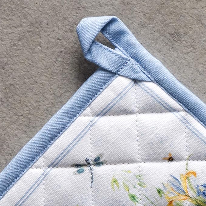 Maison d' Hermine Pot Holders 100% Cotton Heat Resistant Potholders 8" x 8" Hot Pads with Loop BBQ, Cooking, Baking, Grilling, Kitchen, Handling Hot Pans Spring/Summer (Pack of 1, Fleurs De Mai)