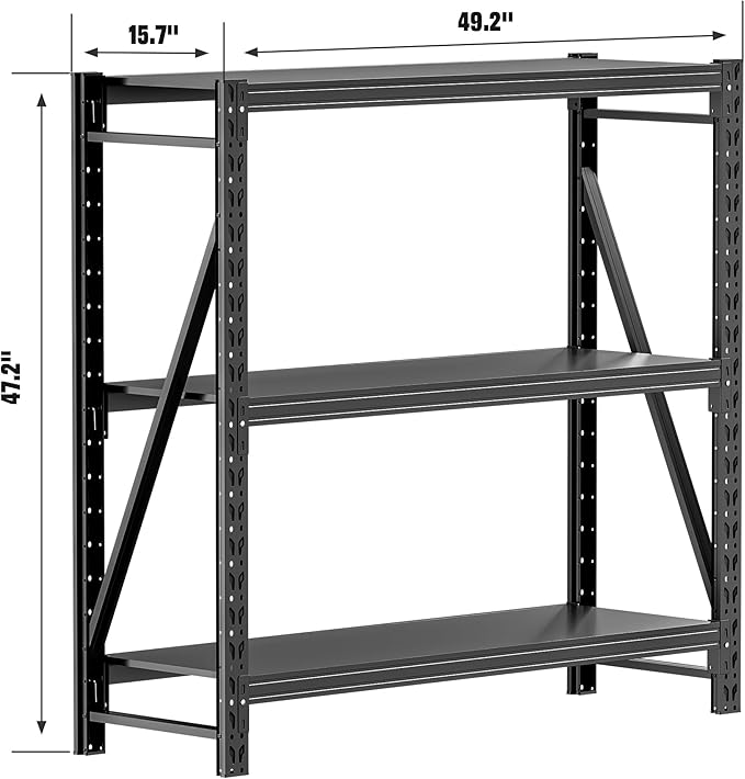 Heavy Duty Garage Shelves – Metal Shelving Unit with Adjustable 3-Tier Storage Shelves for Garage Organization, Industrial Shelving Rack for Heavy Duty Storage Needs16 D x50 W x48 H