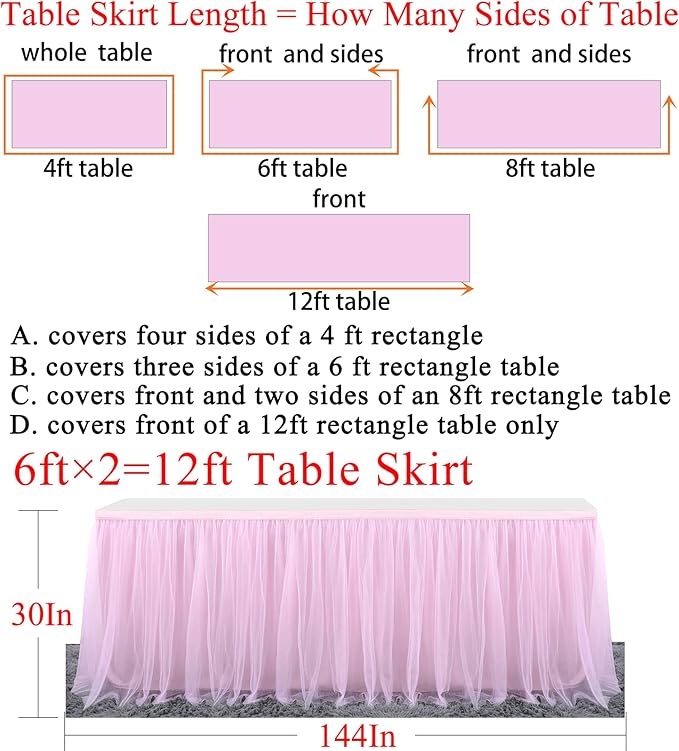 Suppromo 2 Pack 6ft Pink Tulle Table Skirts for Rectangle Tables or Round Tables Pink Tutu Tablecloth Cover for Princess Baby Shower Girls Birthday Party Wedding Cake Dessert Table Decorations