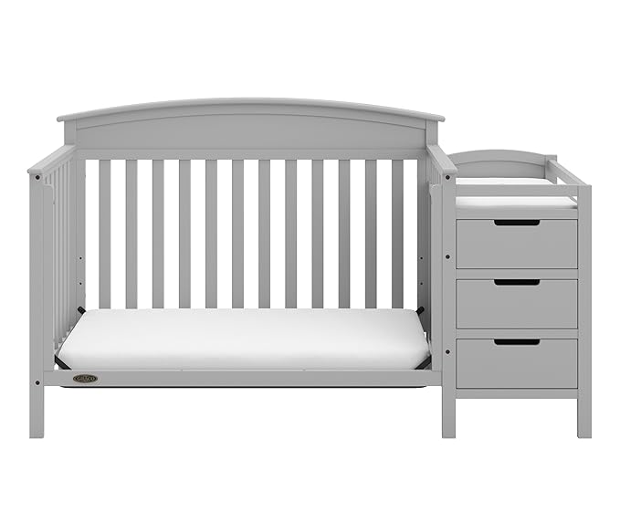Graco Benton 4-in-1 Convertible Crib and Changer (Pebble Gray) – GREENGUARD Gold Certified, Crib and Changing -Table Combo, Water-Resistant Changing Pad, Converts to Toddler Bed, Daybed