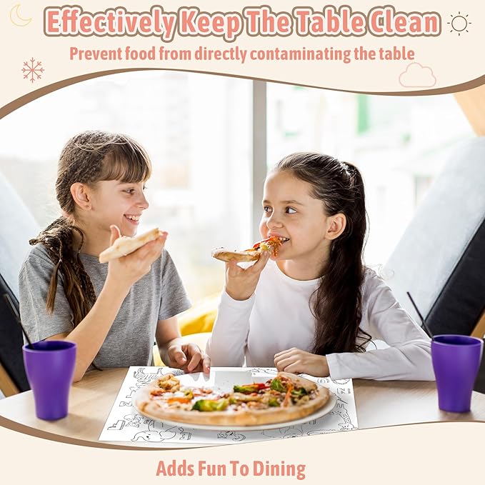 500 Pcs Disposable Coloring Placemats 5 Themed Coloring Activity Sheets Paper Mat Bulk 14.2"x10.2" Dining Table Paper Placemats Disposable Table Mat for Kids DIY (Weather,Shape,Color,Letter)
