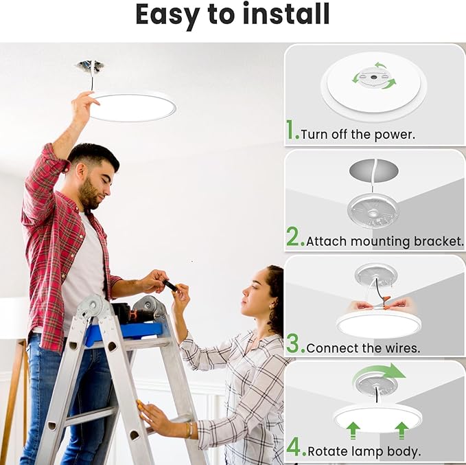 zemty LED Ceiling Light Flush Mount Super Slim 9 Inch 24W 2400lm Ceiling Lights with 3 Color Temperature in One 3000k/4500k/6000K - Round Flat Light Fixture for Kitchen Hallway (1Pack, White)