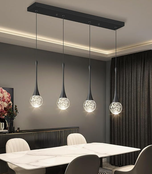 4-Lights Modern Pendant Lights for Kitchen Island LED Dimmable Crystal Glam Ceiling Pendant Lighting Chandelier for Dining Room Hallway Bedroom Black