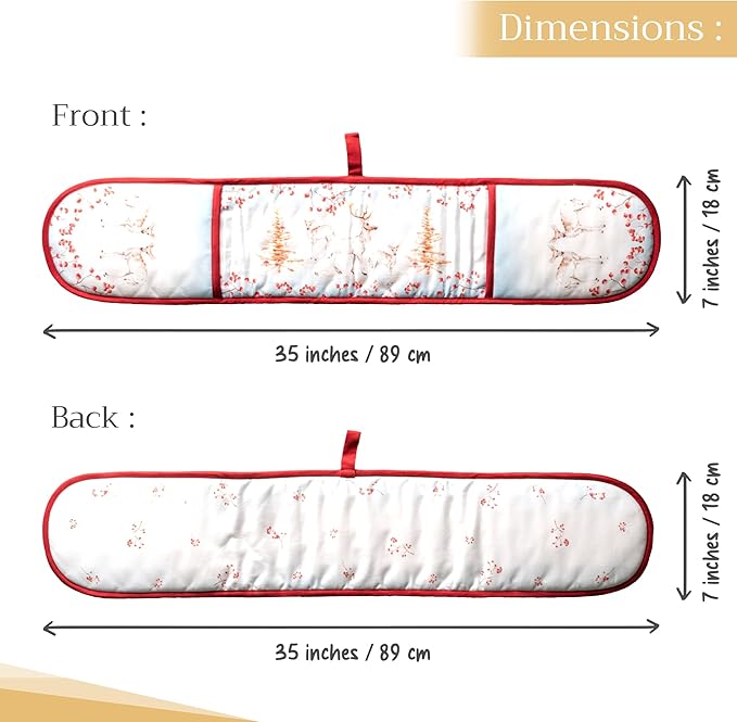 Maison d' Hermine Double Oven Mitt (7" x 35") 100% Cotton Heat Resistant BBQ Cooking Gloves with Loop for Thanksgiving Christmas Decorations Baking Cooking Handling Hot Pan (Fairy Tale Forest)
