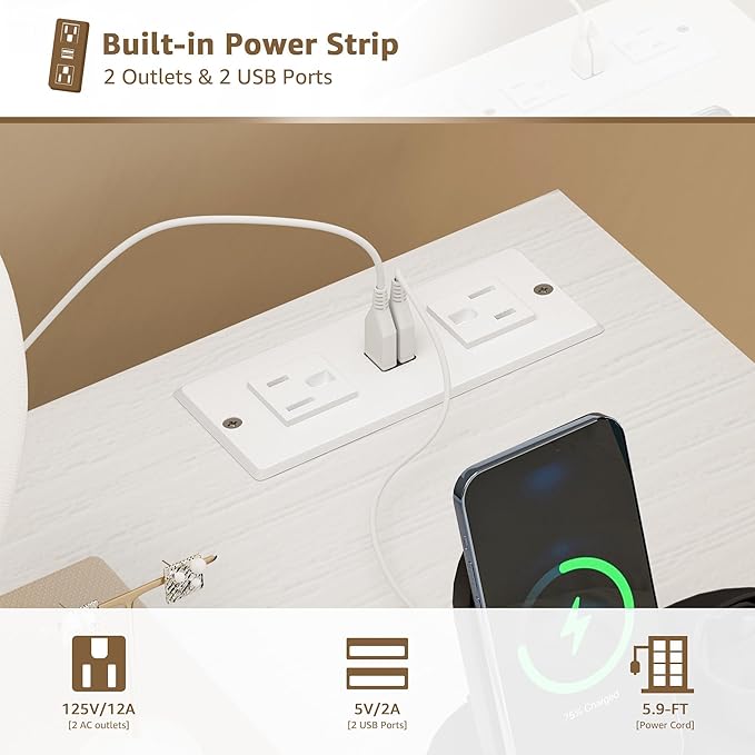 White Vanity Desk with Mirror and Light- Makeup Vanity Set Table with Chair, Storage, Lighted Mirror, 4 Large Fabric Drawers & Power Outlet, Dressing Table Vanities for Girls Bedroom