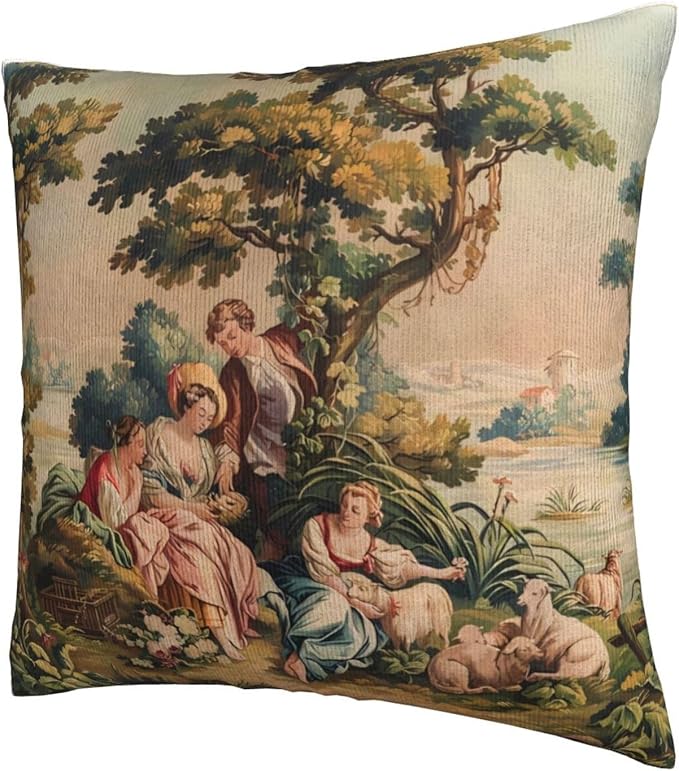 Antique French Country Tapestry Print Throw Pillow Covers Set of 2 Pillowcases Cushion Case Square for Soft Home Decor Bed Couch Car Living Room 18x18 Inch