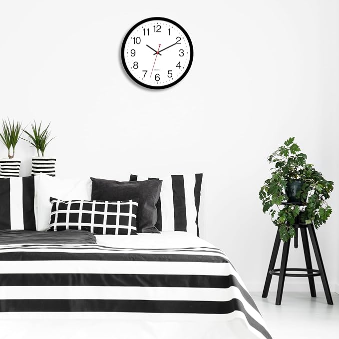 Foxtop 14 Inch Wall Clock Modern Silent Non-Ticking Quartz Battery Operated Round Analog Classic Black Wall Clock for Classroom School Office Living Room Bedroom Home