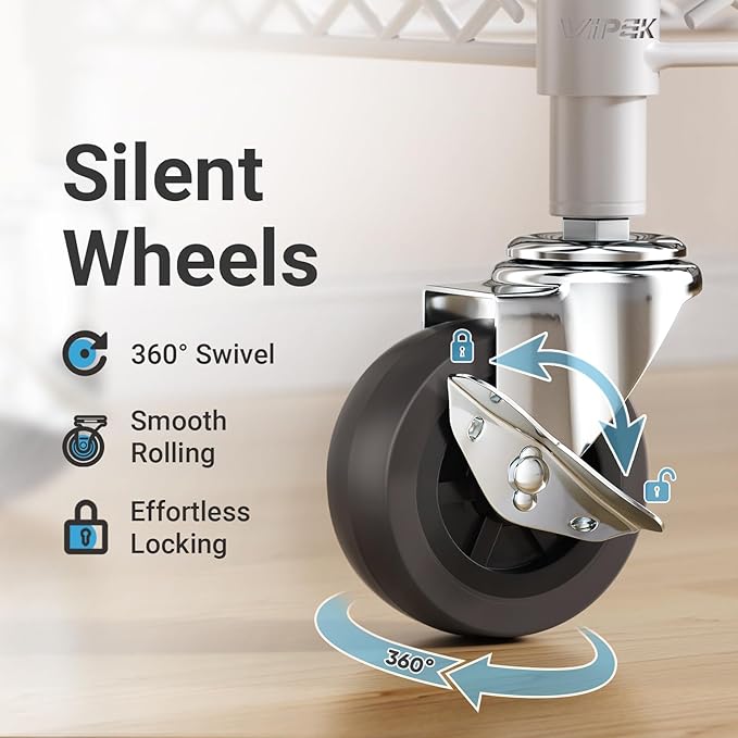 VIPEK R3 Rolling Clothing Rack Heavy Duty Garment Rack for Hanging Clothes, Portable Closet Wardrobe with Wheels and Side Hooks, Adjustable Freestanding Metal Clothes Rack with Shelves, White