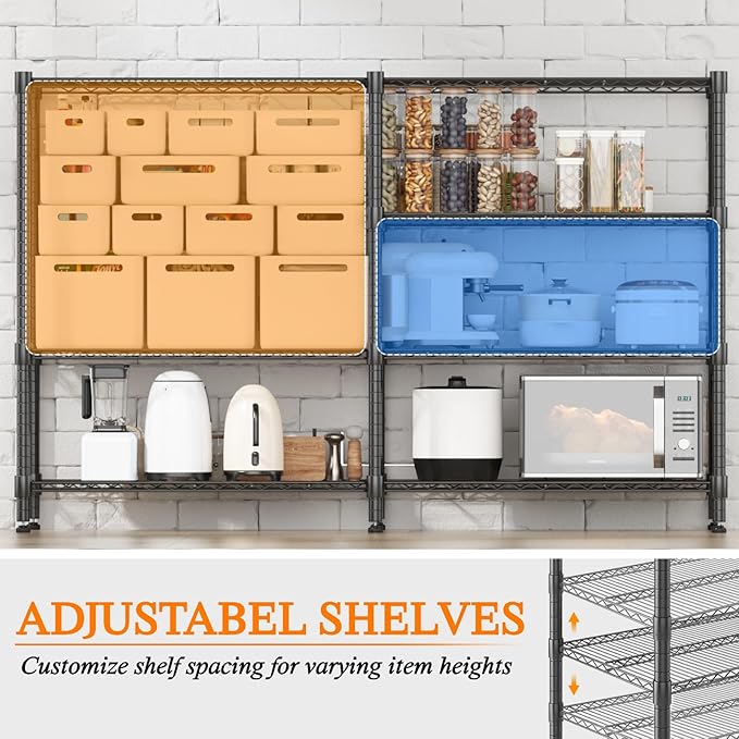 Homdox Heavy Duty Storage Shelves, 4 Tier Wire Shelving Unit, Adjustable Metal Shelves for Storage, Garage Rack Pantry Shelves Kitchen Shelving, 18"x72"x60", Black