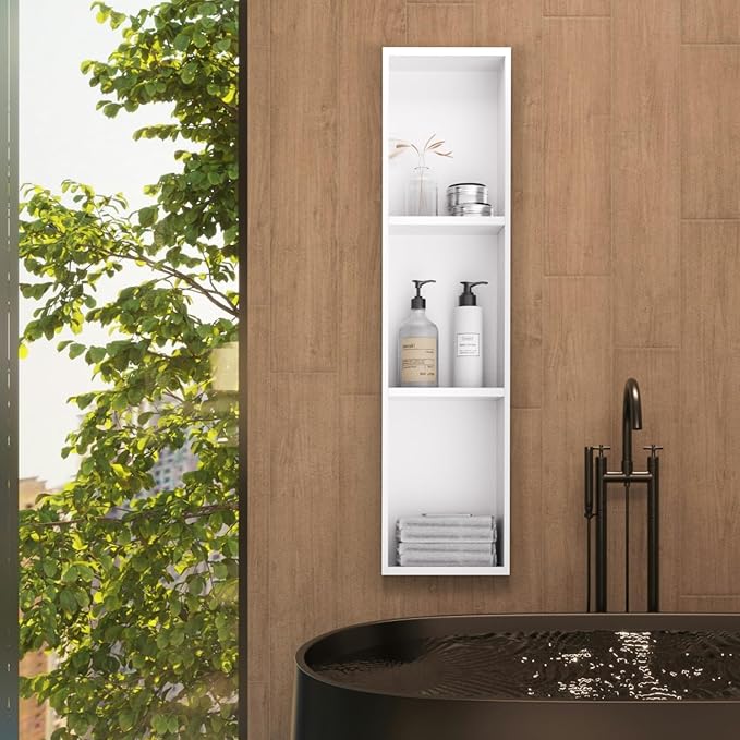 Stainless Steel Shower Niche 8" x 36", 3-Tier Shower Niches No Tile Needed, Recessed Niche for Shower Wall, Shower Niche Shelf for Bathroom Storage, White