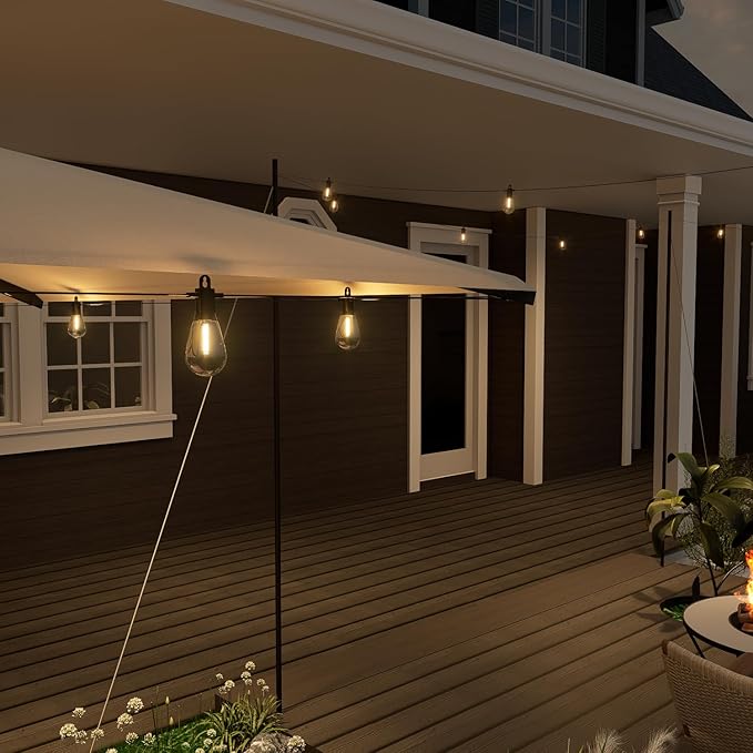 Outdoor String Lights 50 ft, LED Patio Lights with 16（15+1 Spare S14 Shatterproof Bulbs, IP65 Waterproof, Outside Hanging Light for Cafe Bistro Backyard