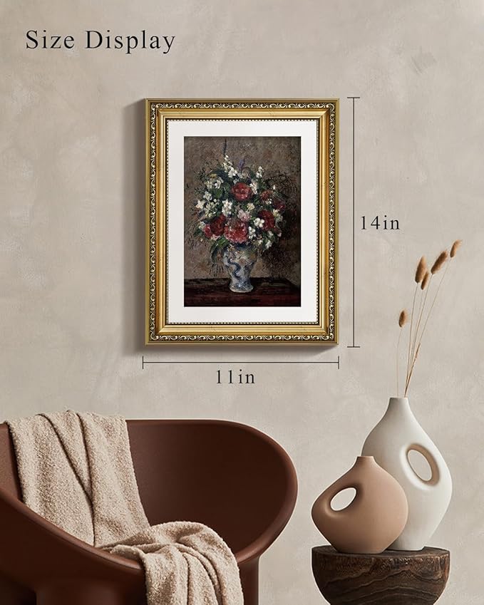 VIYYIEA Gold Framed Wall Art Canvas Print Home Decor Flower Wall Decor Vintage Botanical Prints Floral Paintings Art Pictures Room Decor Floral Wall Art Prints for Living Room Bedroom Office 11x14in
