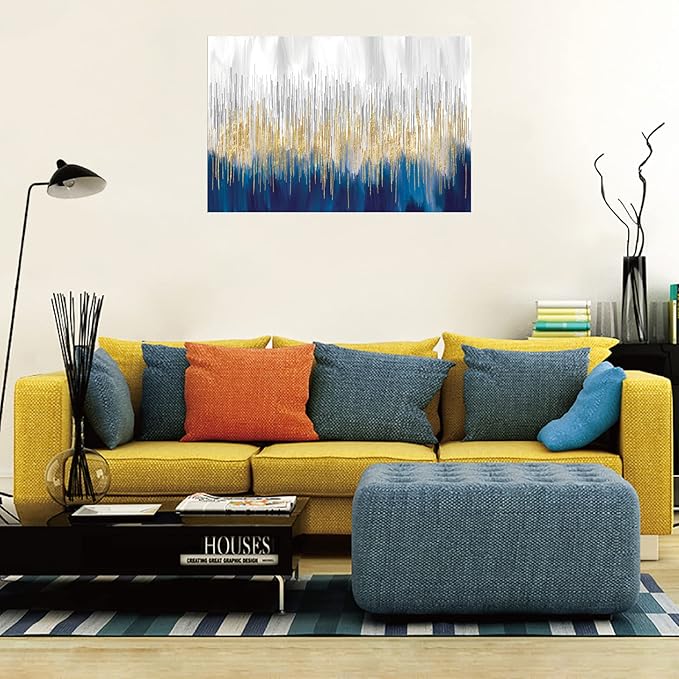 XXMWallArt FC3169 Abstract Wall Art Gold and Blue Canvas painting Artwork Painting Print for Living Room Bedroom Kitchen Home and Office Wall Decor