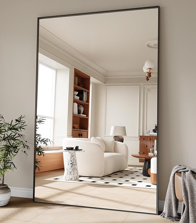 Koonmi 86"x40" Floor Mirror Full Length, Bedroom Floor Body Mirror with Stand, Large Black Mirror, Leaning, Standing or Hanging Horizontally/Vertically