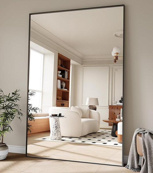 Koonmi 86"x40" Floor Mirror Full Length, Bedroom Floor Body Mirror with Stand, Large Black Mirror, Leaning, Standing or Hanging Horizontally/Vertically