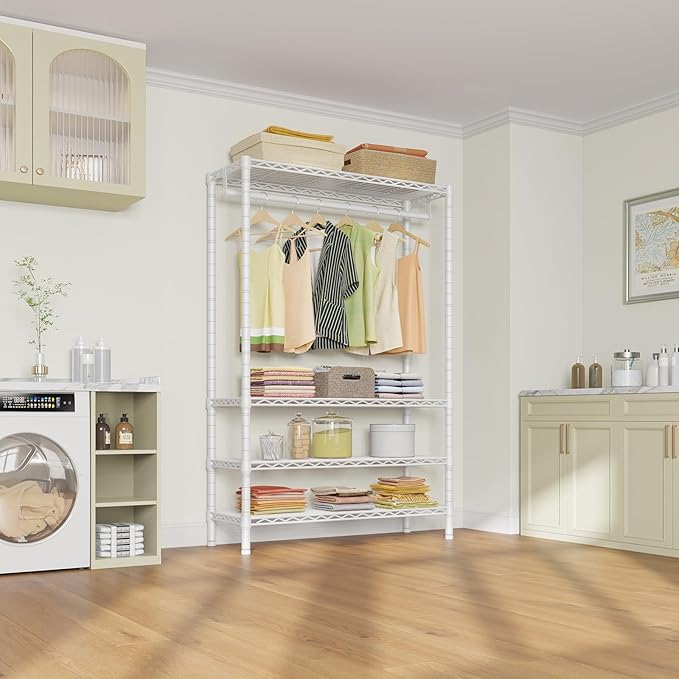 VIPEK V1 Wire Garment Rack 4 Tiers Heavy Duty Clothes Rack for Hanging Clothes Freestanding Closet Clothing Rack with 4 Adjustable Shelves, 35.4" L X 15.7" W X 70.9" H, Max Load 500LBS, White