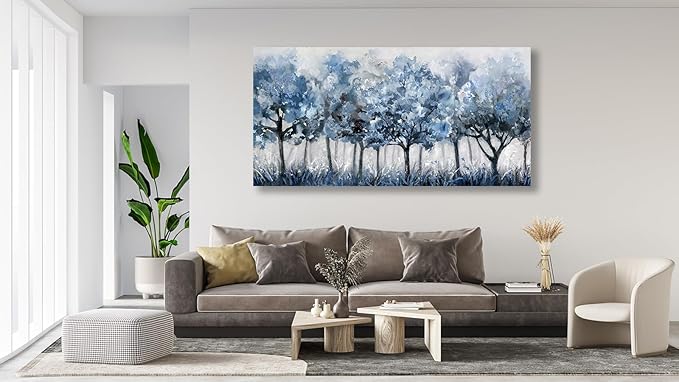 yearainn Abstract Forest Canvas Wall Art - Blue Trees Pictures Navy Botanical Painting Wall Decor Minimalist Modern Printing Artwork for Living Room Bedroom Home Office Decorations 20" x 40"