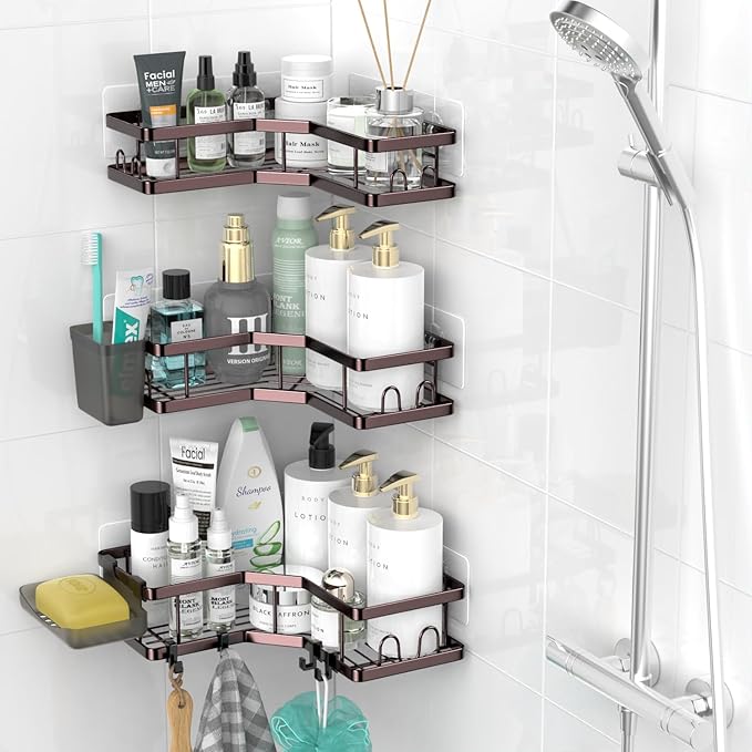 Corner Shower Caddy Organizer Shelf: Adhesive No Drilling Shower Rack Bathtub Shelves - 3Pack Rustproof Bathroom Shower Shelf