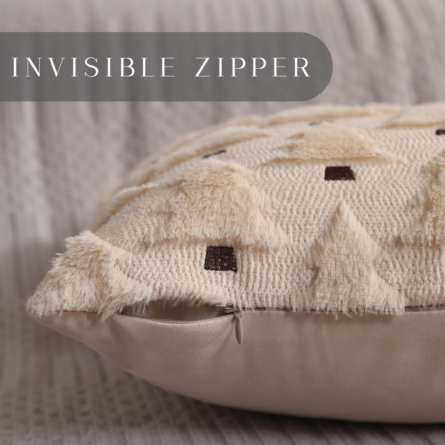 Allorry Christmas Pillow Covers 18x18 inch Set of 2 Xmas Decorations Soft Plush Faux Fur Wool Beige Christmas Tree Throw Pillow Cases Winter Holiday Decor for Sofa Living Room PT-002C18