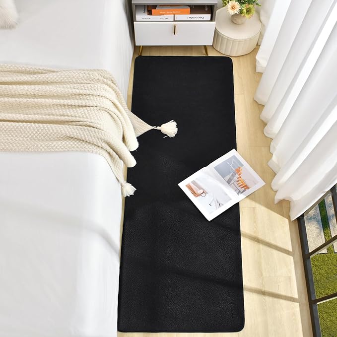 Soft Runner Rugs for Bedroom 2x6, Non Slip Runners for Hallway Kitchen Laundry Dorm Washable, Minimalist Low Pile Long Rugs for Boys Men Girls Kids, Black