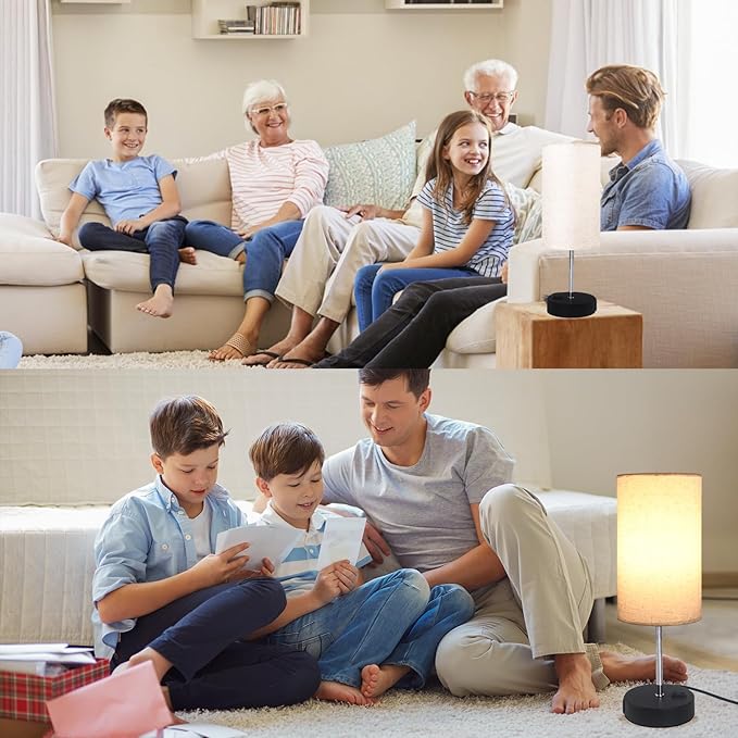 Touch Table Lamp for Bedroom, 3 Way Dimmable Bedside Lamp with USB C+A Ports and Linen Shade, Small Lamps for Night Stands Living Room Office, LED Bulb Included (Beige)