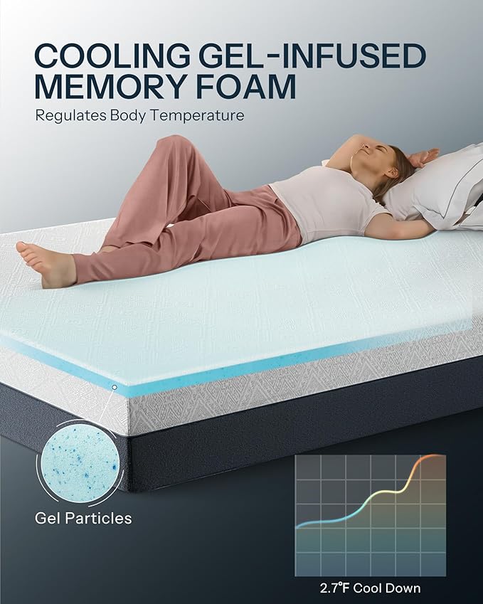 12 Inch King Memory Foam Mattress for Pressure Relief, Cooling Gel Memory Foam Mattress in a Box, Made in USA King Bed Mattresses, Medium Firm, CertiPUR-US Certified, Motion Isolation, CY-12-K