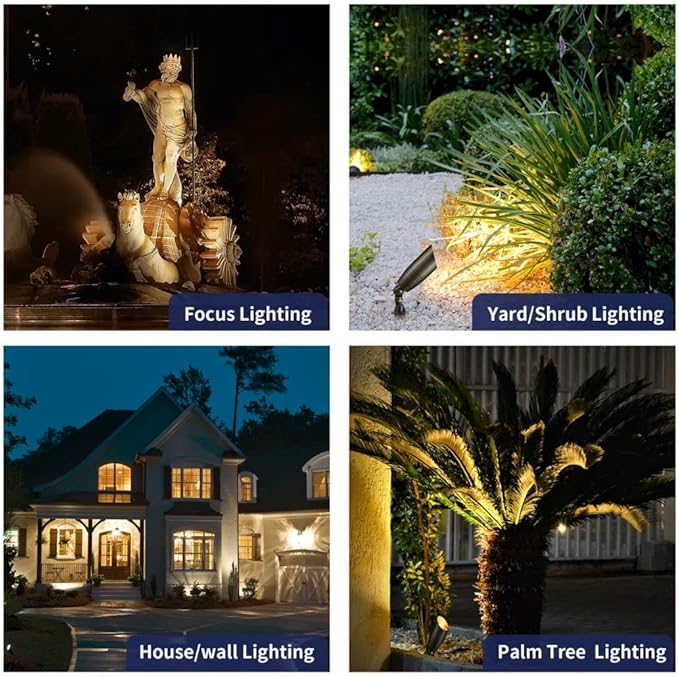 Brass Low Voltage Landscape Spotlights(6-Pack) Kit 12V LED with 100 Feet Wire and 30Pack Connectors for Outdoor Yard Garden Patio Without Transformer