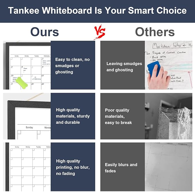 Dry Erase Calendar for Wall, 17x13 Inches Calendar Whiteboard for Wall, Small Magnetic Monthly White Board with Wood Framed, Hanging Dry Erase Board for Kitchen Home Office School Planner