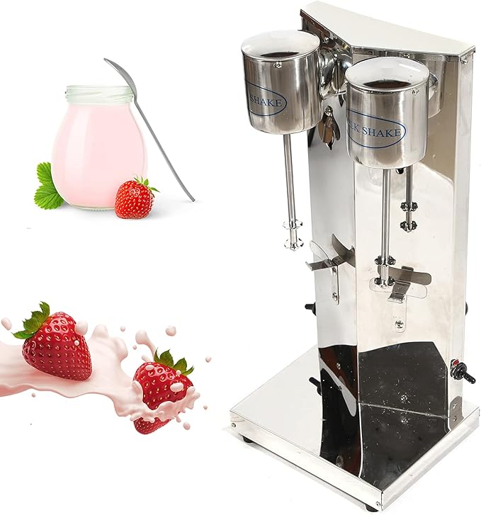 Electric Milkshake Maker, Commercial Stainless Steel Milk Shake Machine, Drink Mixers, 18000r/min & 650ml/Cup, Smoothie Milk Foam Tea Mixer Blender + 2 PP Cups, 180W 110V (2 Head)