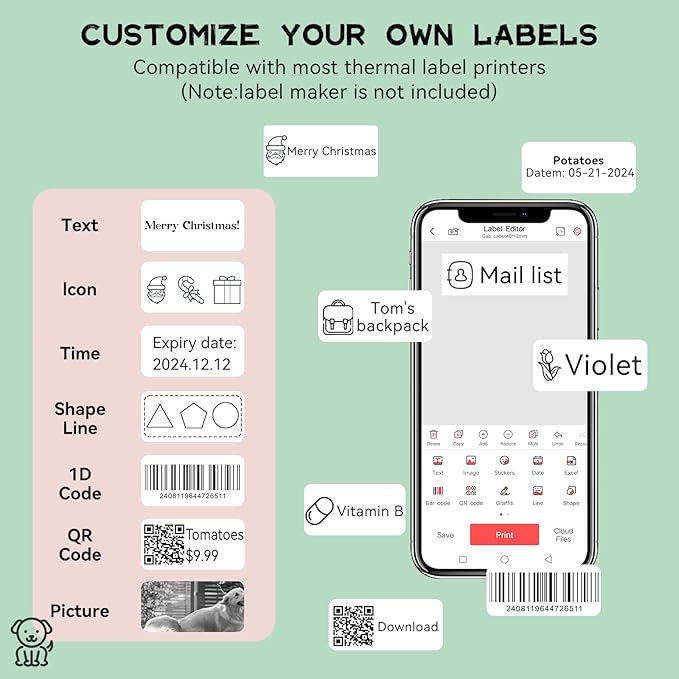 1175 Pcs D30 Label Maker Tape, 15×30mm(0.59"×1.2") Thermal Label Print Stickers Compatible with D30 Portable Label Printer Adapted Print Paper for Office, 230 Labels/Roll, 5 Rolls(White)