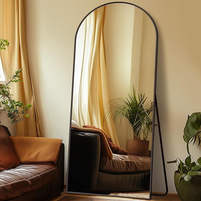 Full Length Mirror, 71"x32" Oversized Arched Large Standing, Tall Body Floor Wall Hanging for Bedroom Living Room Aluminum Frame,Black