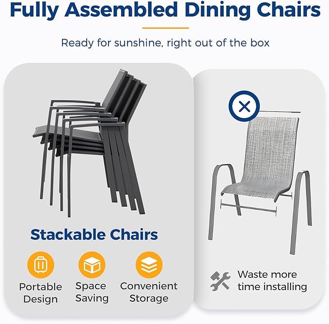 Wisteria Lane 9 Piece Aluminum Outdoor Patio Dining Sets with Fully Assembled Dining Chair，91.3" L×39.4" W Expandable Patio Table and Chairs Set for 8, Stackable Chairs with Quick Drying Fabric, Grey