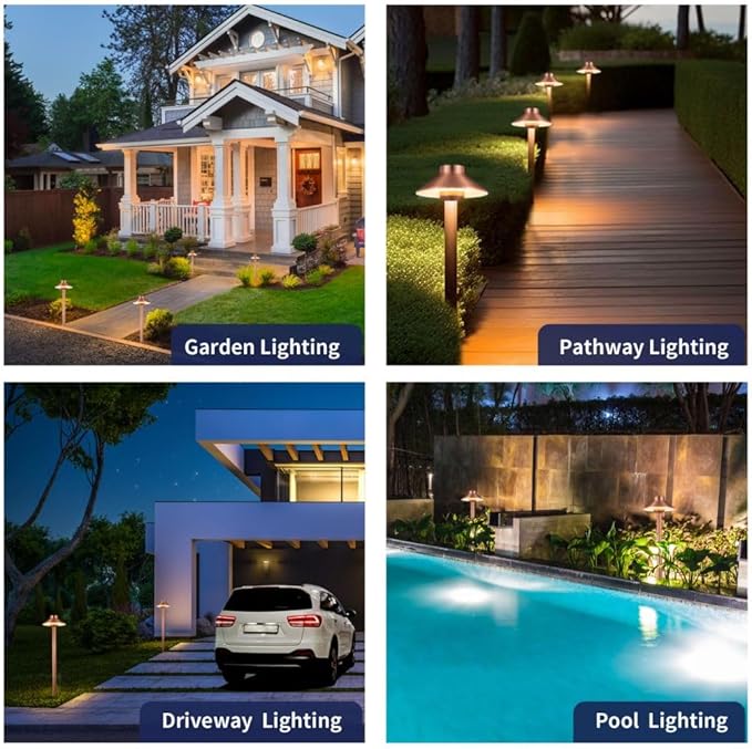 Brass Copper Low Voltage Pathway Lights, Waterproof Landscape Outdoor Path Light, 12V LED Bronze Hat Top Driveway Lamp for Garden Yard House with 3W 270LM 4000K G4 Bulb 6 Pack