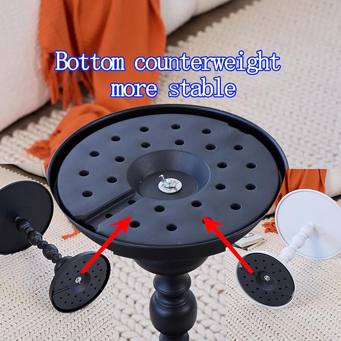 Elegant Vintage Round Side Table with Roman Columns - Sturdy Metal Design, Perfect as a Coffee, End, Tea, or Leisure Table for Living Room and Bedroom Decor, (Black 1 Pack)