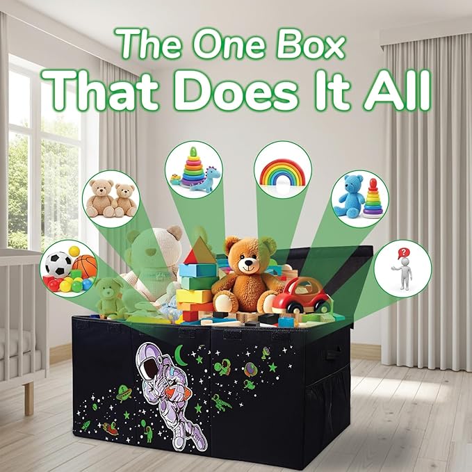 Extra Large Toy Storage Organizer For Living Room with Lids - Glow-in-Dark 40"x14"x16" Collapsible 600D Oxford Toy Chest for Kids, Boys, Girls - Durable Toy Bin for Living Room, Playroom, Nursery