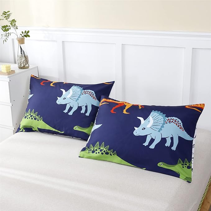 RYNGHIPY Cartoon Dinosaur Comforter Set, Dark Blue Dinosaur Kids Bedding Set for Boys, Dinosaurs Print Comforter Sets for Kids/Toddlers/Teens (Dinosaur,Queen)