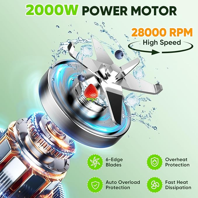 COZII Professional Blender 2000W, Smoothie Countertop Blenders for Kitchen, 64 Oz Pitcher/21-Oz To-go Cup, 7 Preset Programs for Ice Crush/Frozen Drinks/Dips/Nut Butter, High Speed, Dishwasher Safe